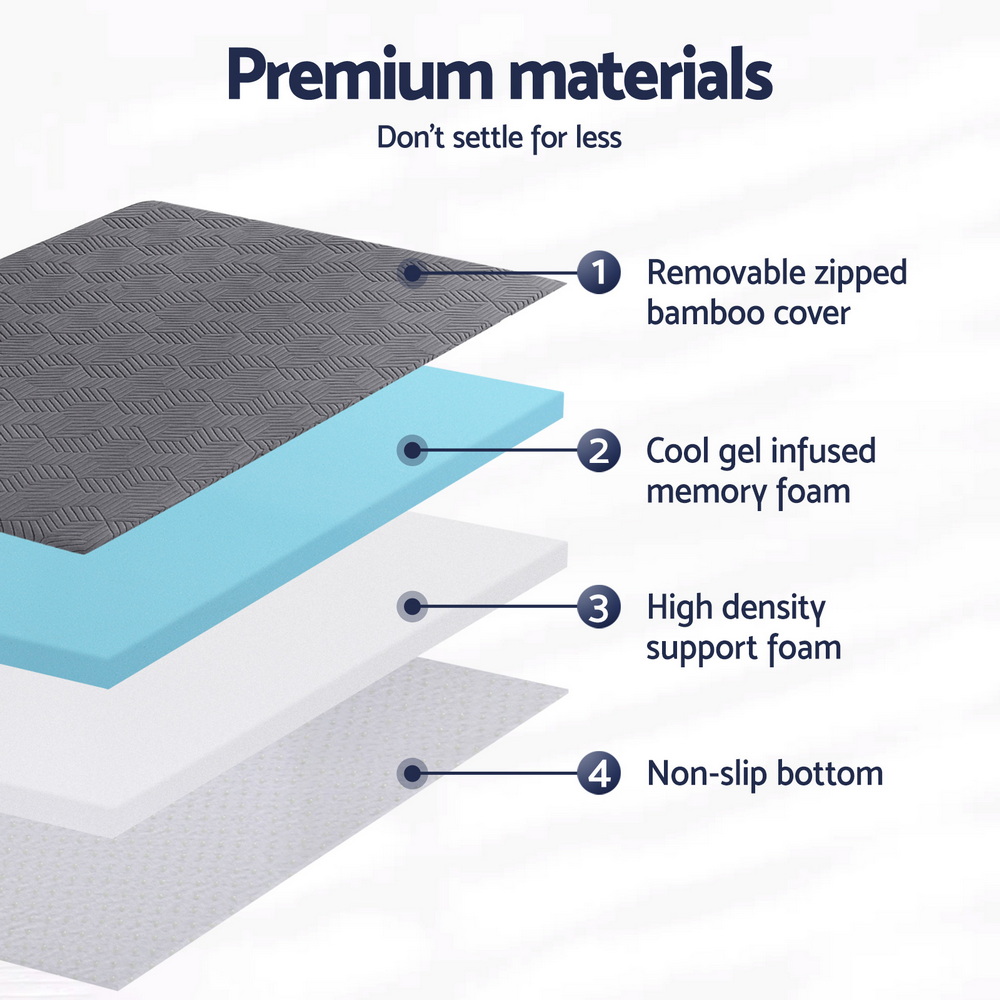 Giselle 8cm Memory Foam Mattress Topper Gel Dual Layer Foam Bamboo Single โ image 5