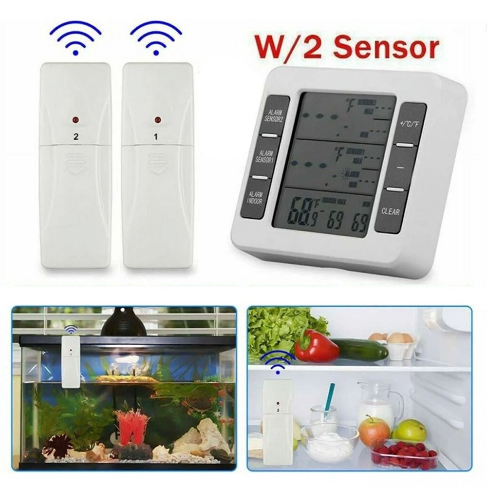 1Set Wireless Freezer Thermometer 2 Remote Sensors Alarm Low Temperature Refrigerator Clock — image 3