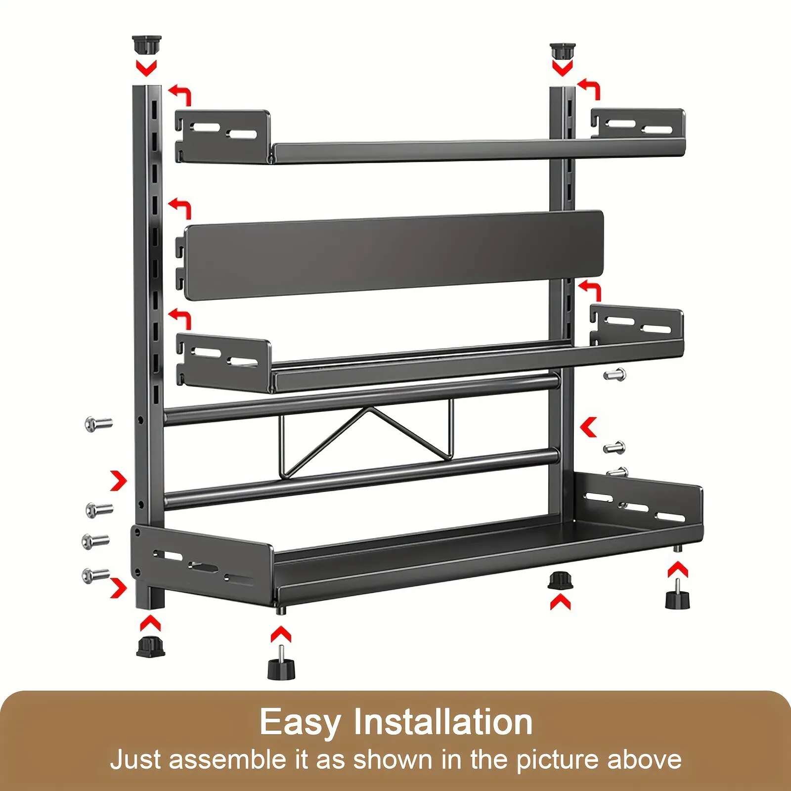 3-Tier Black Stainless Steel Spice Rack Kitchen Condiment Storage Shelf 40x16x54cm — image 5