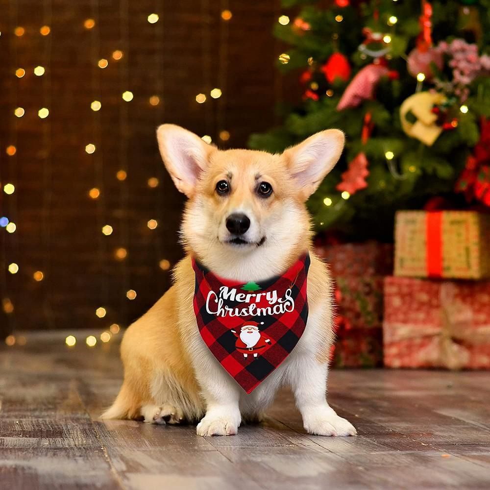 Christmas Pet Triangle Scarf Dog Bandana Pet Wearable Accessories Red Grid - Elk โ image 3