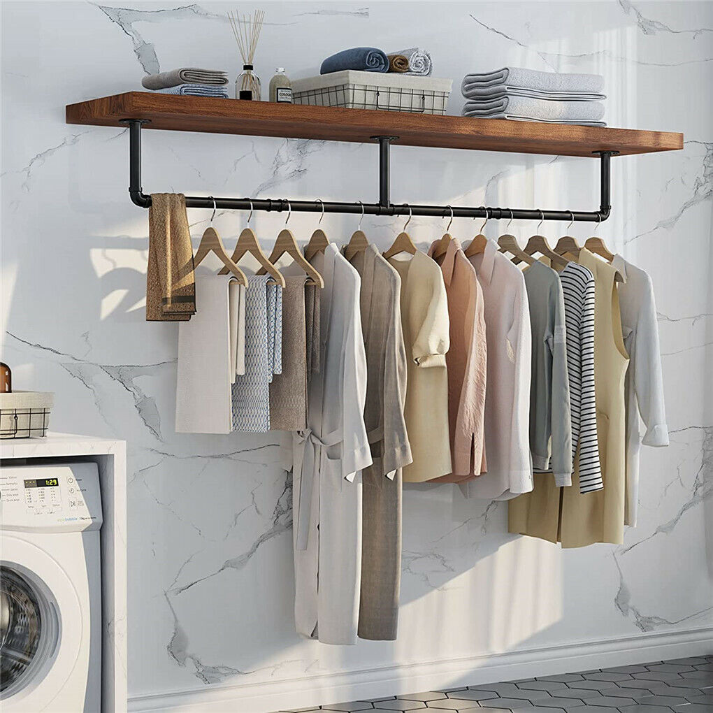 Industrial Iron Pipe Clothes Rail Vintage Wall Shelf — image 3