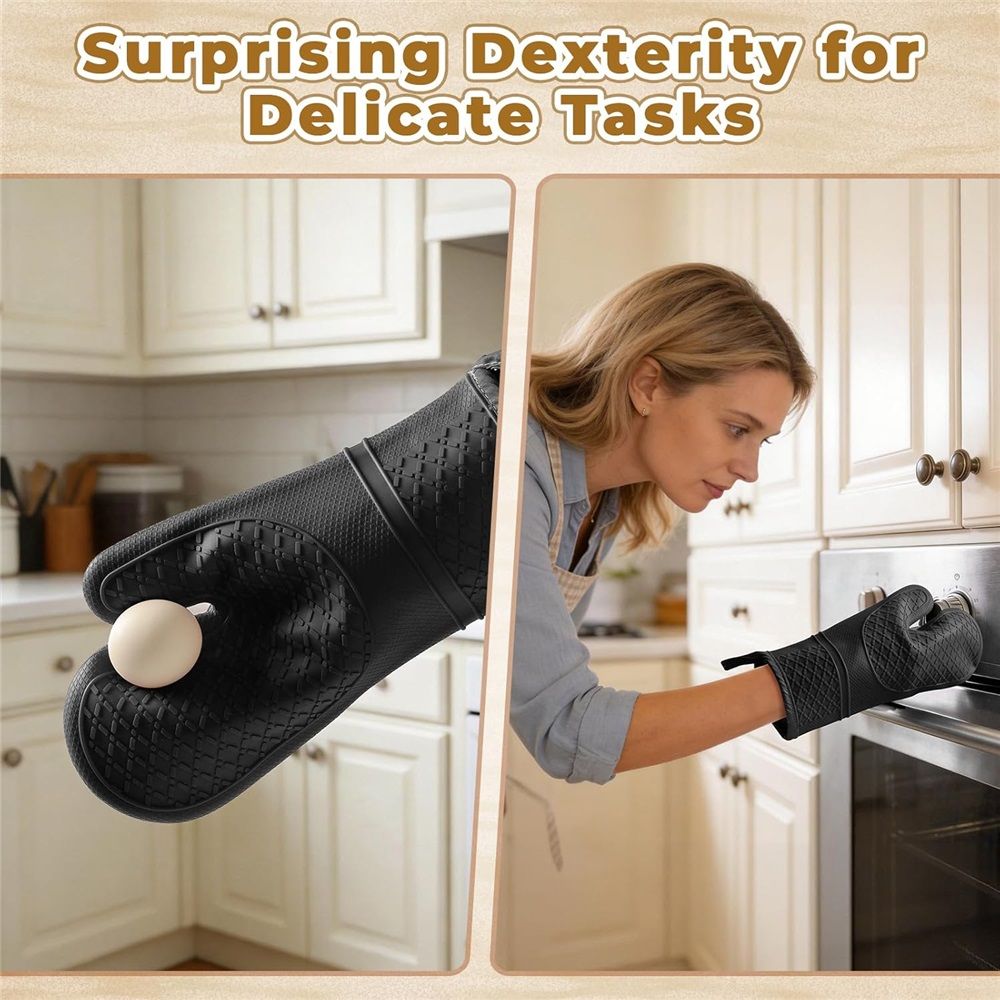 BPA-Free Soft Silicone Oven Mitts, Heat Resistant and Waterproof Cooking Safety Gloves, Thick Cotton Lining, Flexible Gripping, Kitchen Potholders Set, for — image 4
