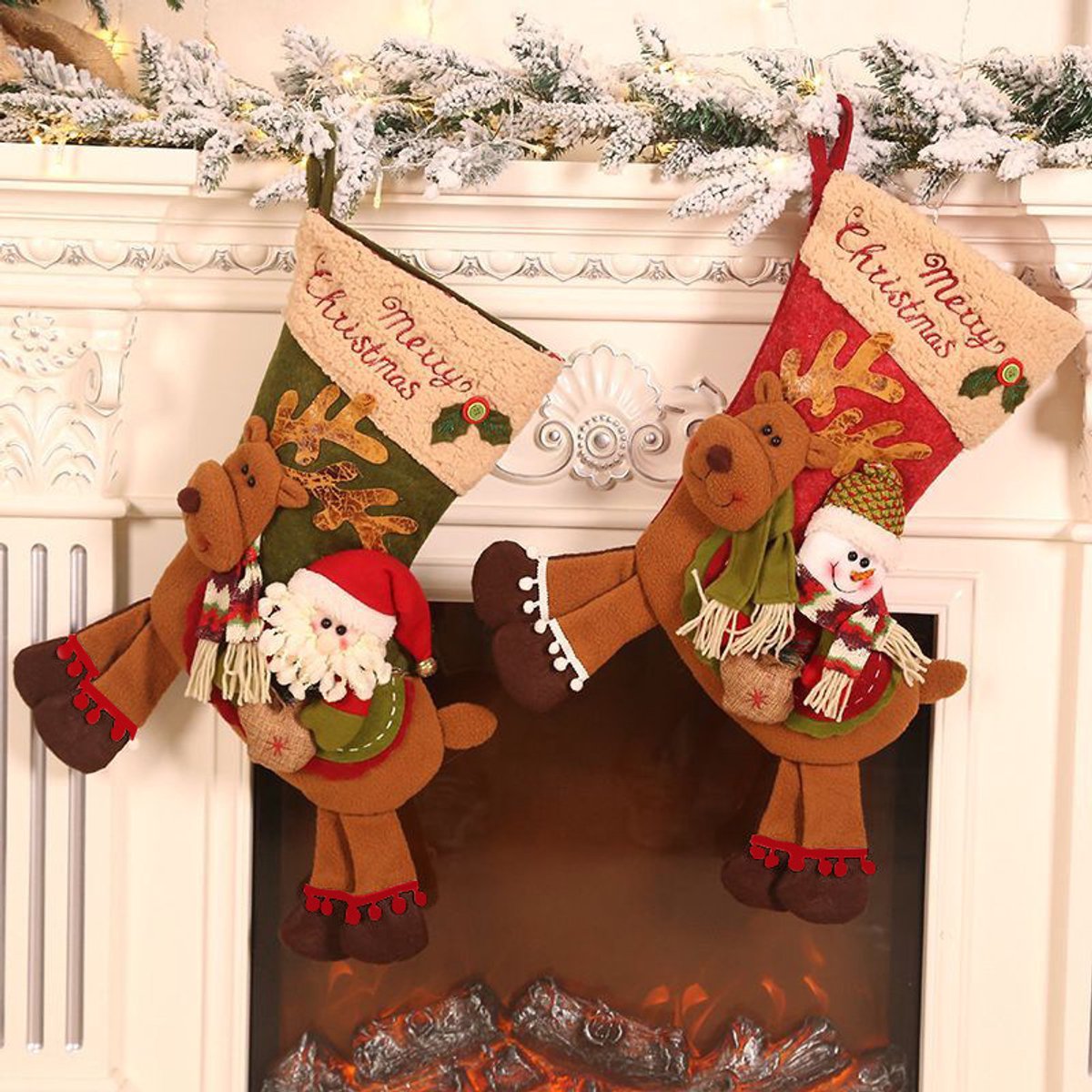 Gift Bags - 23 Inch Christmas Stockings - Santa and Reindeer Pattern - Extra Soft Plush Cuff - Classic Christmas Stocking Decoration - Perfect for Family โ image 5