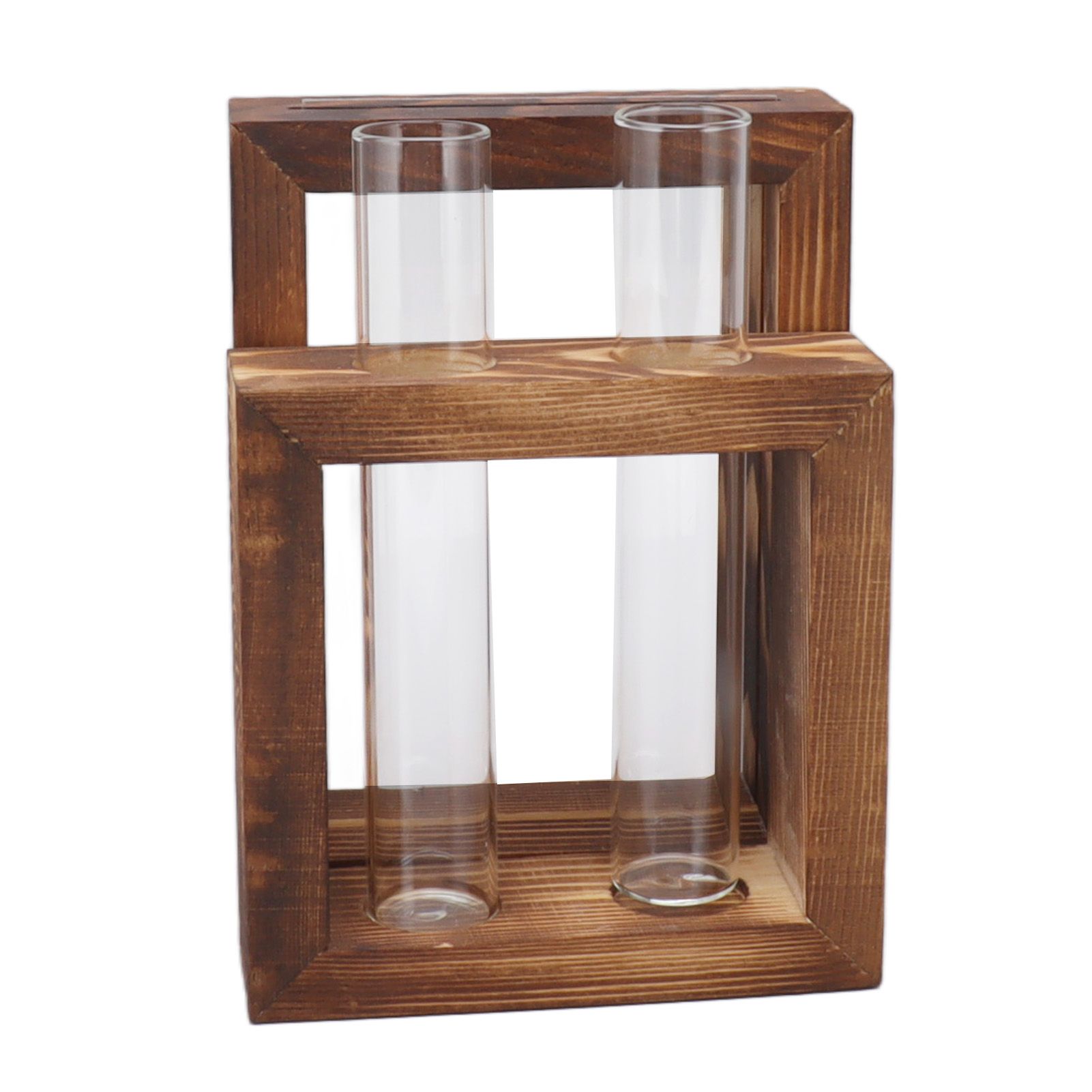 Plant Propagation Station Wooden Stand with 2 Glass Test Tubes Wooden Frame Glass Hydroponic Test Tube Vase Flower Pot Table Ornament for Water Planting Flower — image 3