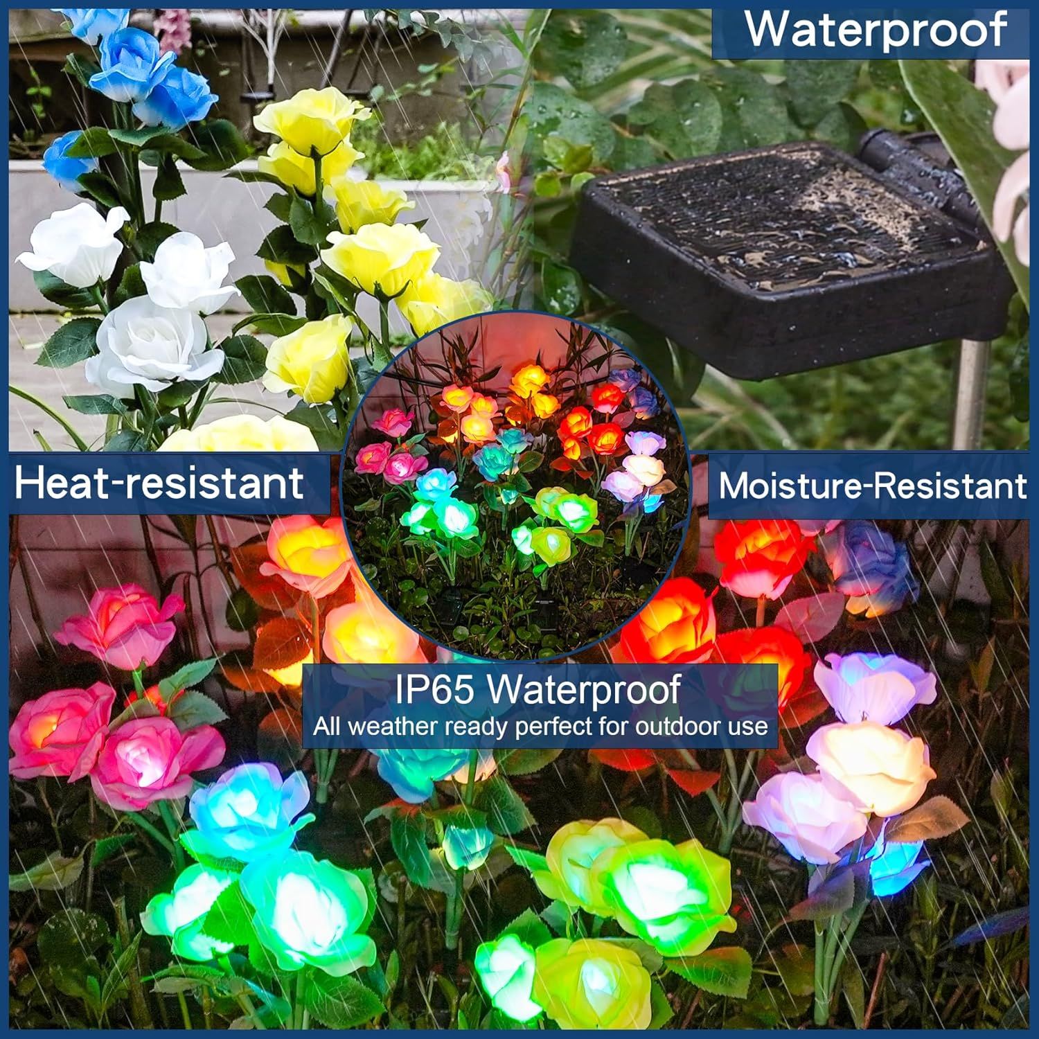 Solar Garden Lights - Upgraded Outdoor Light, 7 Color Changing Rose Lights for Yard,Garden Decoration, Enlarged Solar Panel, More Realistic Rose Flower (4 — image 2
