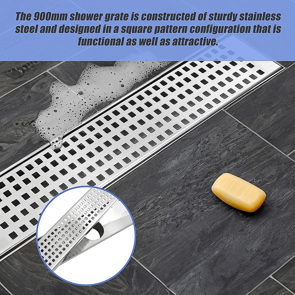900mm Bathroom Shower Stainless Steel Grate Drain w/Centre outlet Floor Waste Square Pattern โ image 5