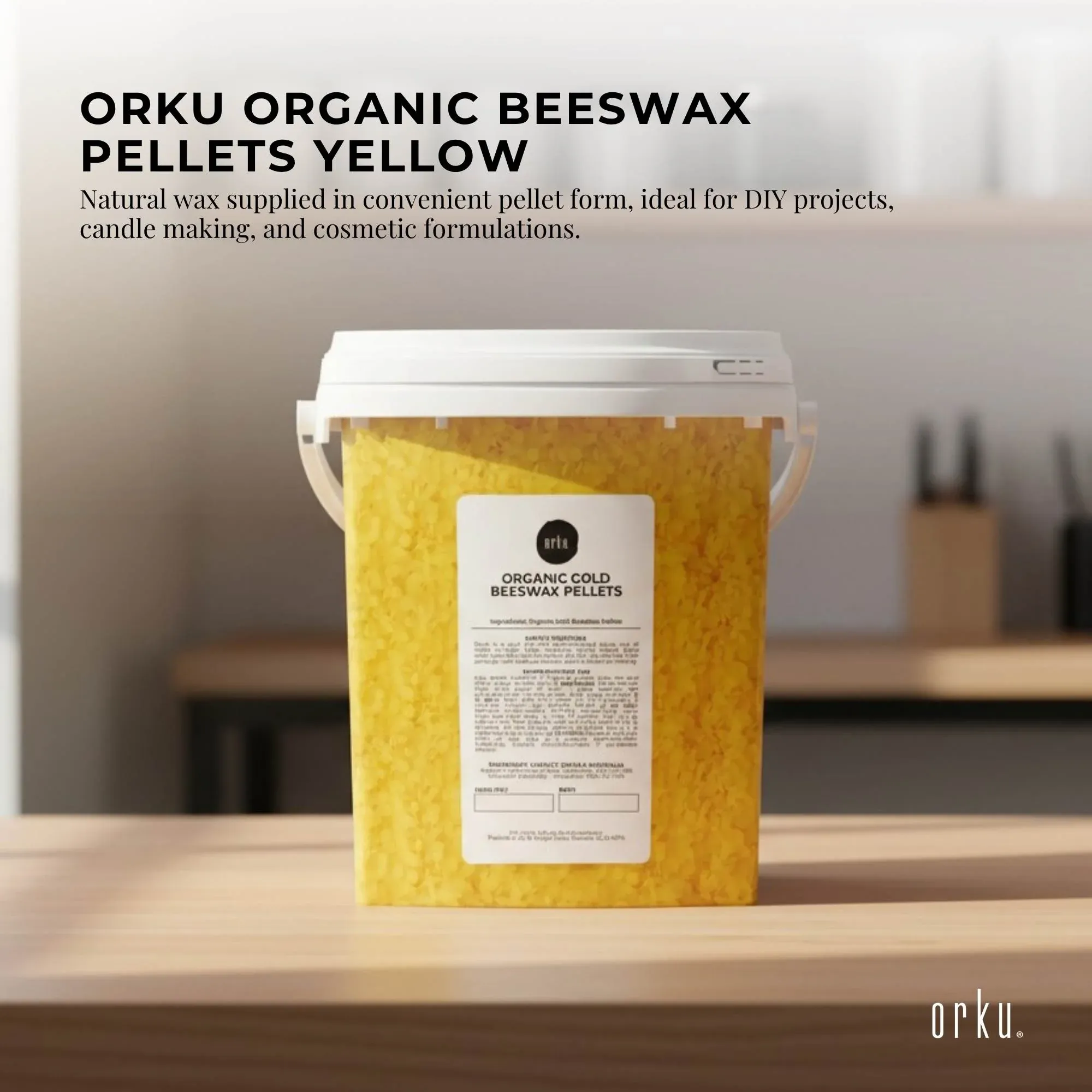 Orku 500g Organic Beeswax Pellets Yellow Tub - Cosmetic Grade Bees Wax Pastilles — image 3
