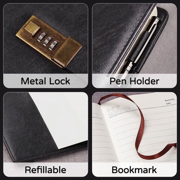 Diary with Lock, A5 PU Leather Journal with Lock, 240 Pages, Vintage Lock Journal Password Protected Notebook with Pen and Gift Box, 21.8 × 14.7 cm — image 3