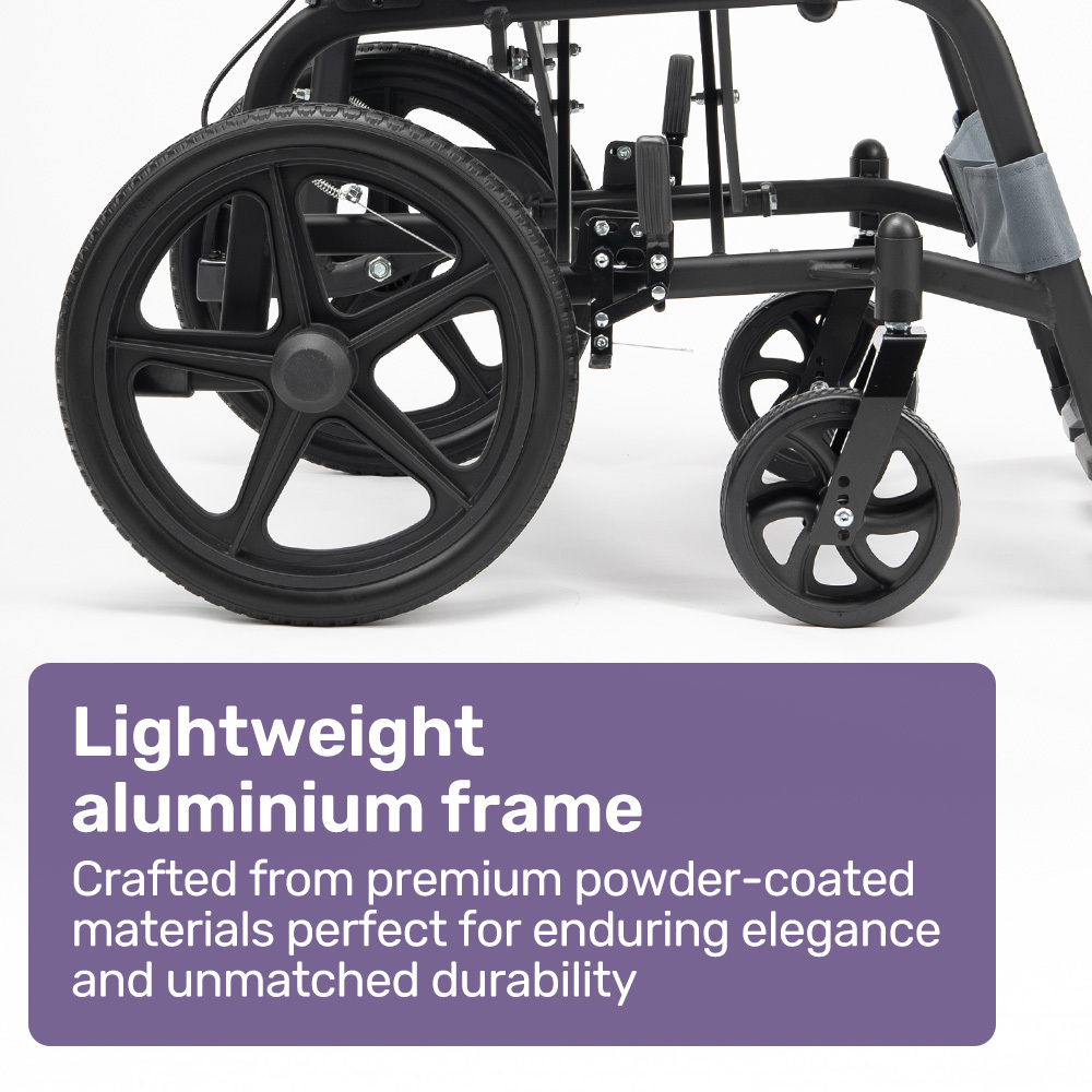 Equipmed Folding Transit Wheelchair, Lightweight Aluminium for Easy Transport, Grey โ image 3