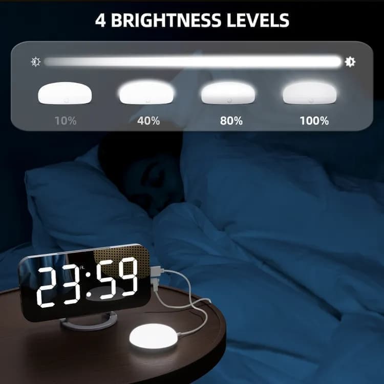 LED Alarm Clock with Bed Shaker for Heavy Sleepers, Digital Mirror Display, Compatible with Philips, Black — image 5