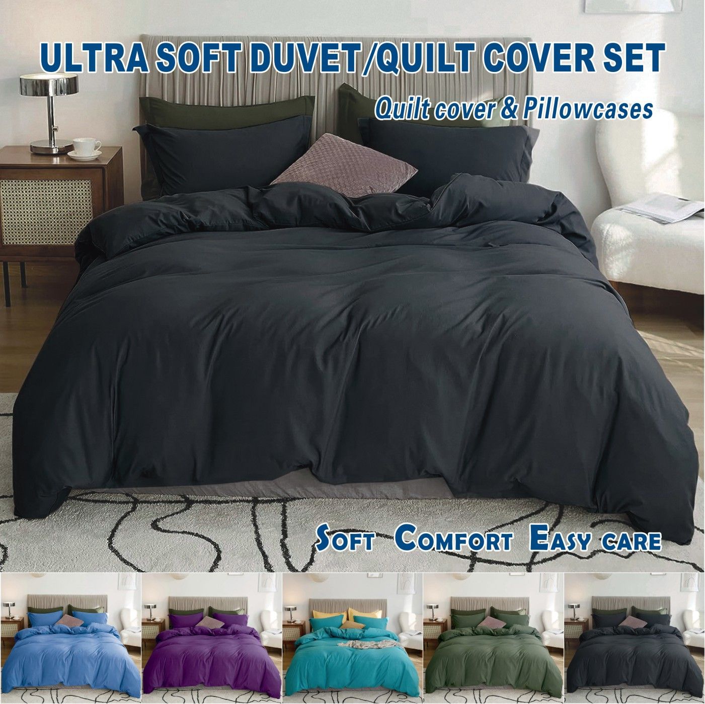 3 Piece Hotel Soft Microfiber Quilt Cover Set-2000TC Duvet/Donna Cover Set & Pillowcases -1 Quilt Cover Zipper Closure & 1 x Pillowcases-Breathable Bedding