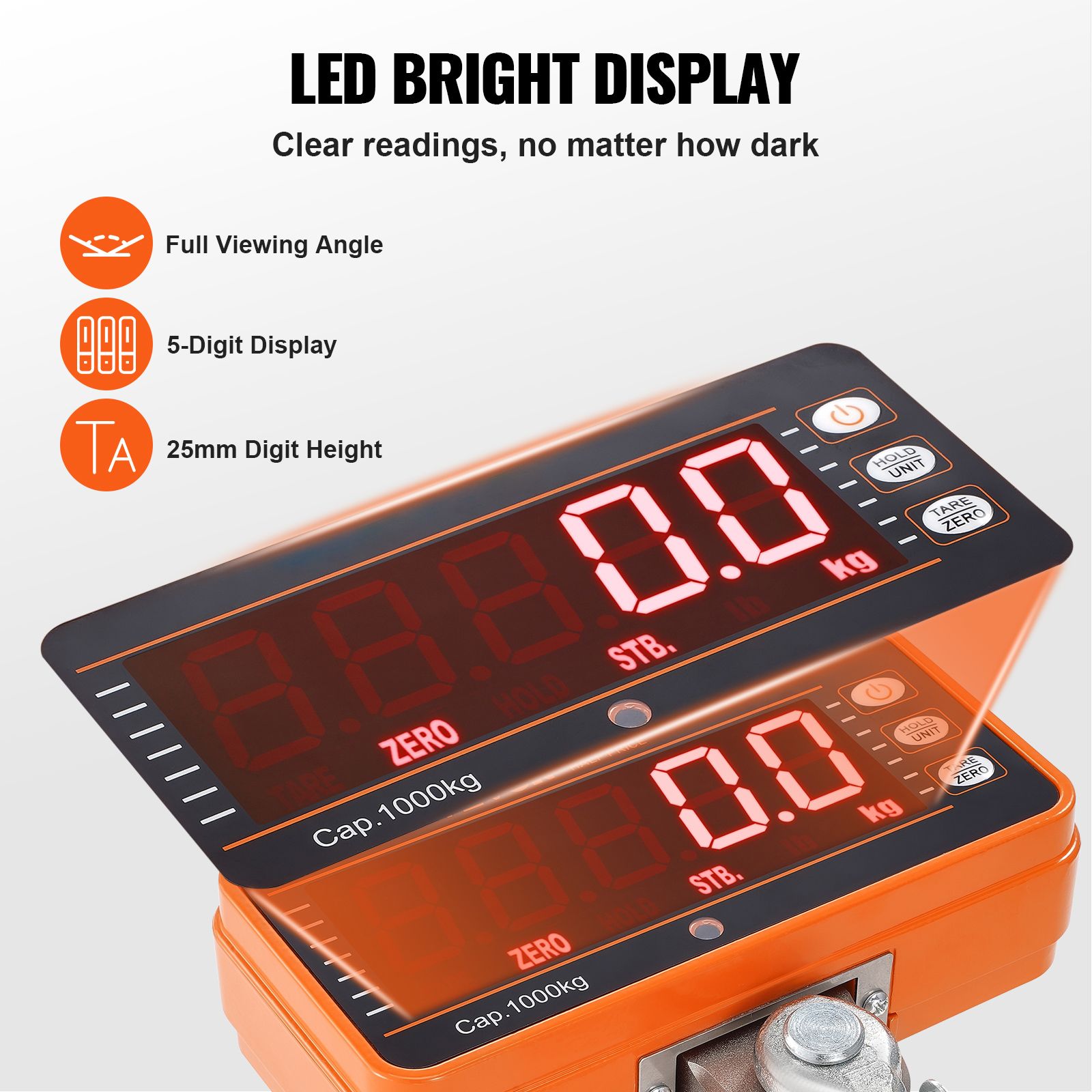 Digital Crane Scale, 2200 lbs/1000 kg, Industrial Heavy Duty Hanging Scale with Remote Control, Cast Aluminum Case & LED Screen, High Precision for — image 6
