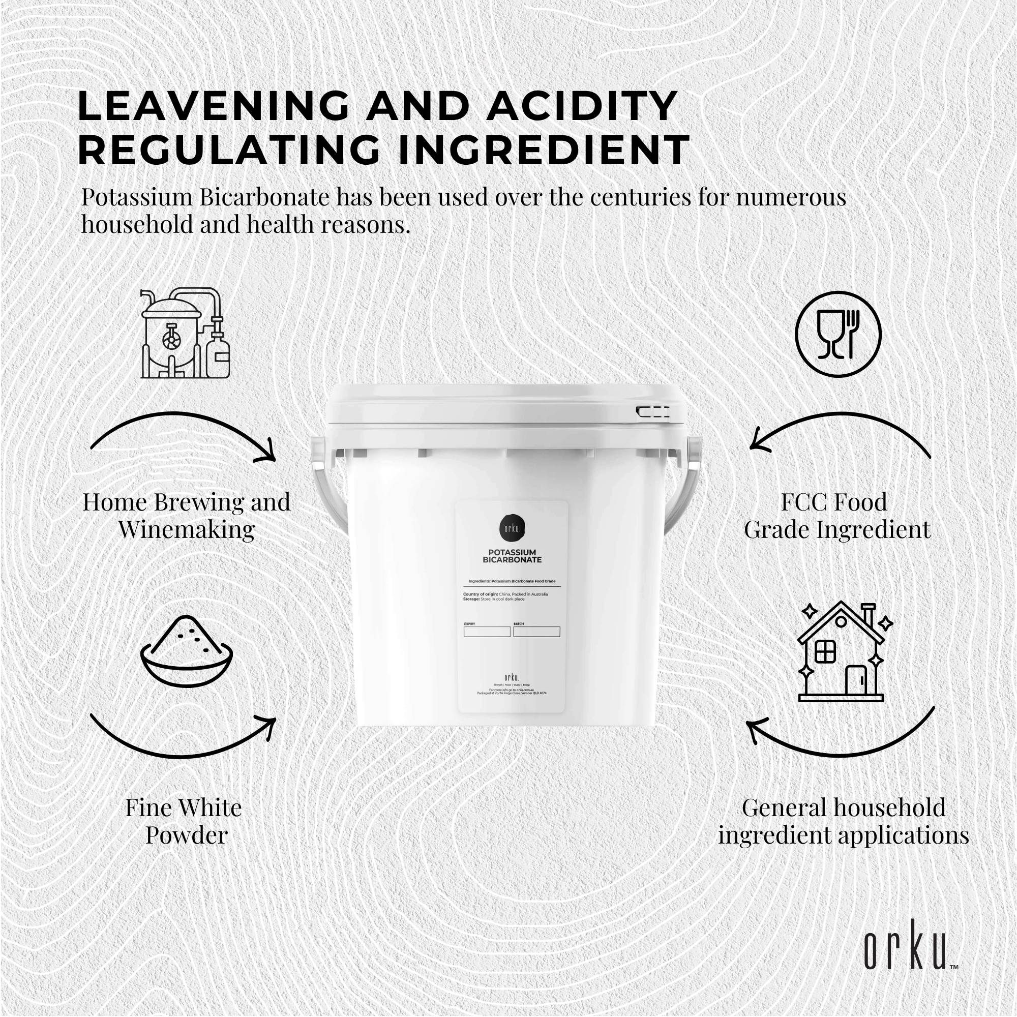 Orku 5Kg Potassium Bicarbonate Powder Tub - Food Grade FCC Brewing Baking — image 3