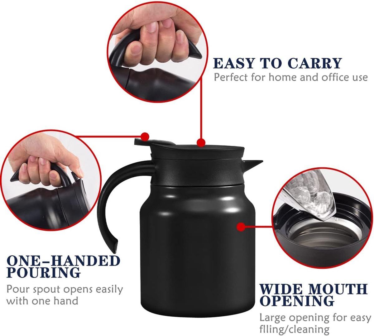 Stainless Steel Vacuum Insulated Teapot With Removable Tea Infuser Filter And Temperature Display Lid For Home Office Black, 1 L — image 5