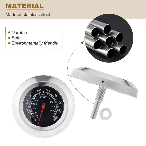BBQ Grill Thermometer, Stainless Steel Analog Temperature Gauge with 7.6 cm Dial for Smokers and Charcoal Grills, 38-538 C — image 4