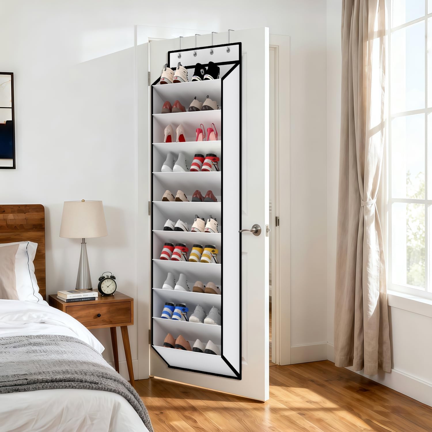 10 Tiers White Over Door Shoe Organizer Storage, Hanging Shoe Holder for Door with Large Deep Pockets, Fit 20-30 Pairs Shoe Rack for Sneakers, Boots. (White) — image 2