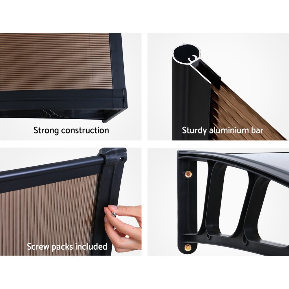 Instahut Window Door Awning Canopy 1.5mx4m Brown Sheet Black Plastic Frame โ image 6