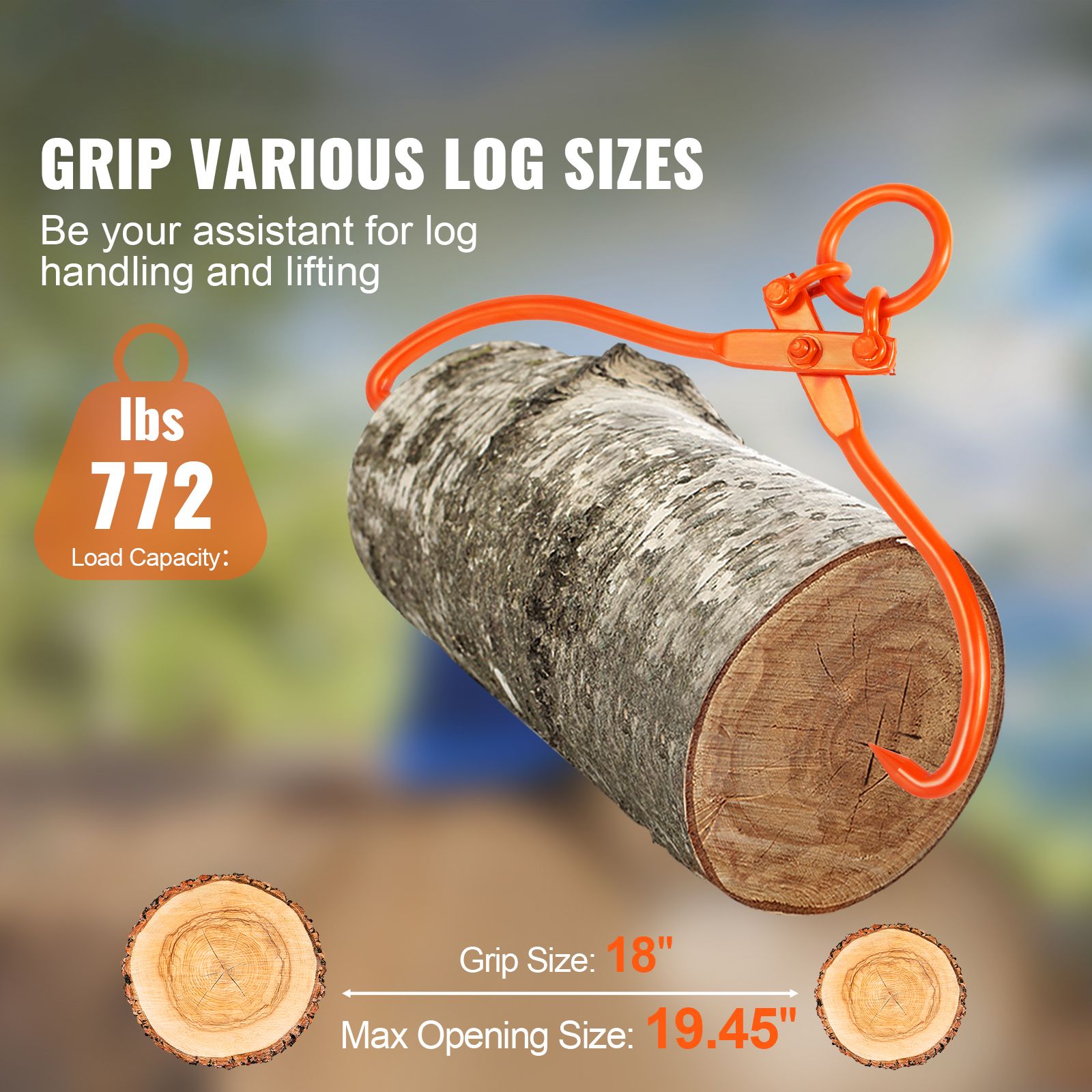 Log Skidding Tongs, 18 inch 2 Claw Log Lifting Tongs, Heavy Duty Steel Lumber Skidding Tongs, 772 lbs/350 kg Loading Capacity, Log Lifting, Handling, Dragging — image 2
