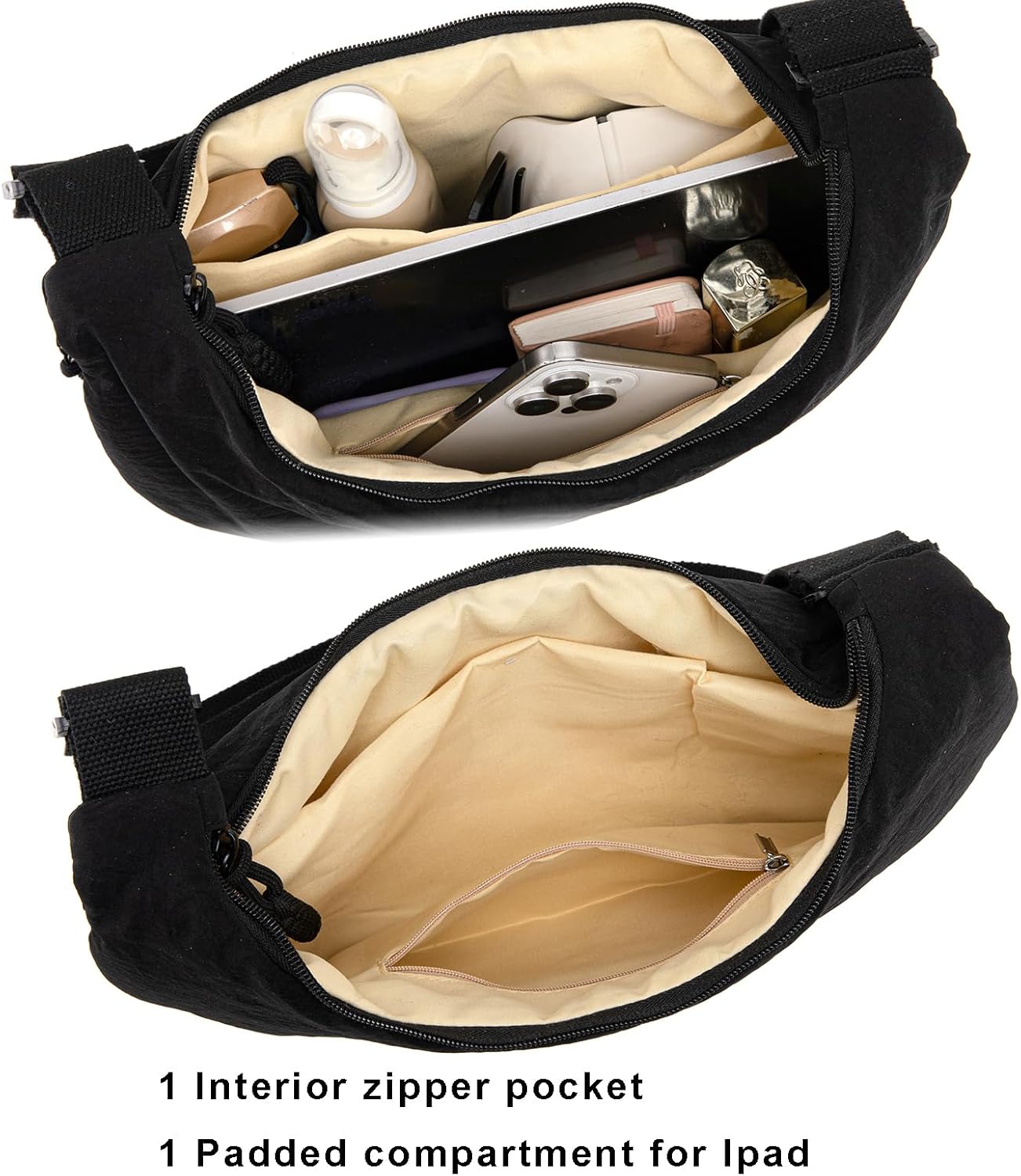 Crescent Bag for Women Men Nylon Crossbody Bags Multi-Pocket Sling Bag Roomy Hobo Bags Moon Bag Slouchy Dumpling Bag β image 3