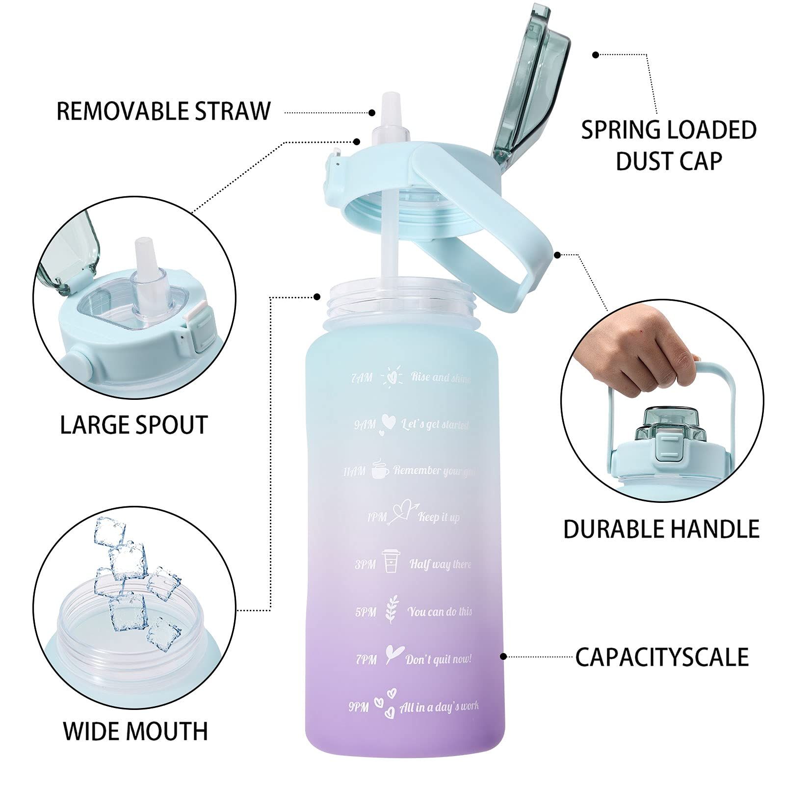 Water Bottle with Straw, 68 Oz with Time Marker Portable Large Capacity Fitness Sports Water Bottle for Outdoor Sports — image 4