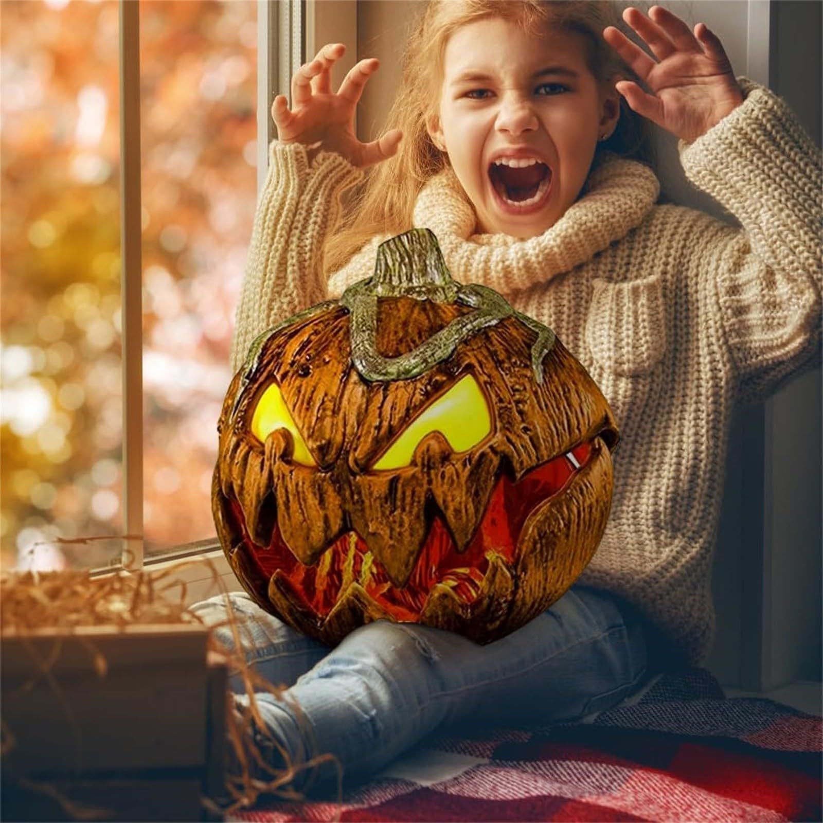 Halloween pumpkin lighting decoration, with a talking mouth expandable retro Halloween pumpkin indoor and outdoor decoration — image 2