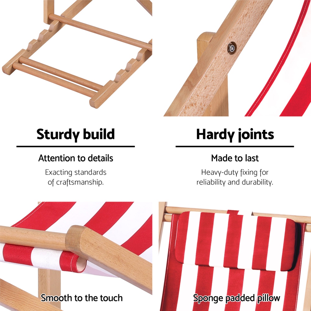Gardeon Outdoor Deck Chair Wooden Sun Lounge Folding Beach Patio Furniture Red โ image 5