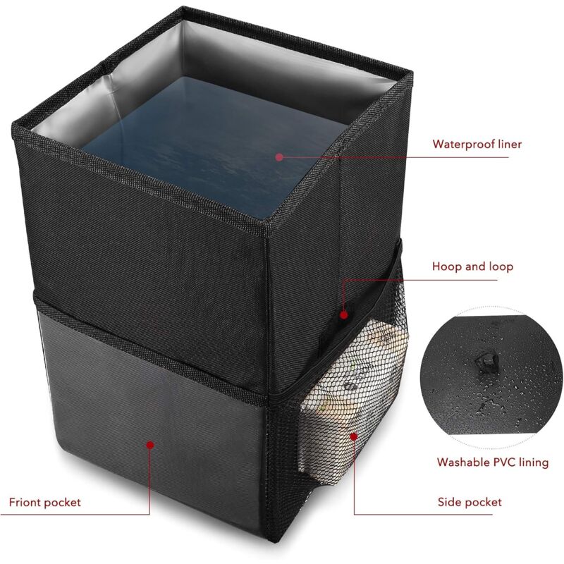 Car Trash Can With Lid - Hanging Garbage Bag With Storage Pockets, Foldable And Portable Waterproof Organizer, Large — image 3