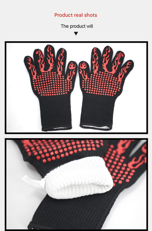 Red Flame Pattern Extreme Heat Resistant BBQ Gloves - 500°C Flame Design Oven Gloves with Non-Slip Silicone Grip — image 6
