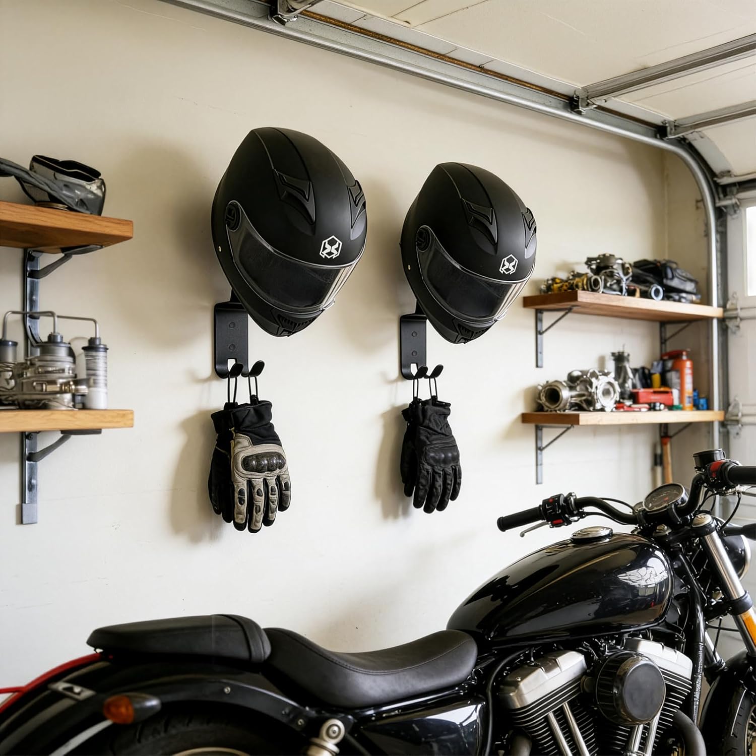 4 Pack Motorcycle Helmet Wall Mount, Helmets Holder with Double Key Hook, Hanger Gear Rack for Bike Baseball Tactical Football Skiing Accessories — image 6