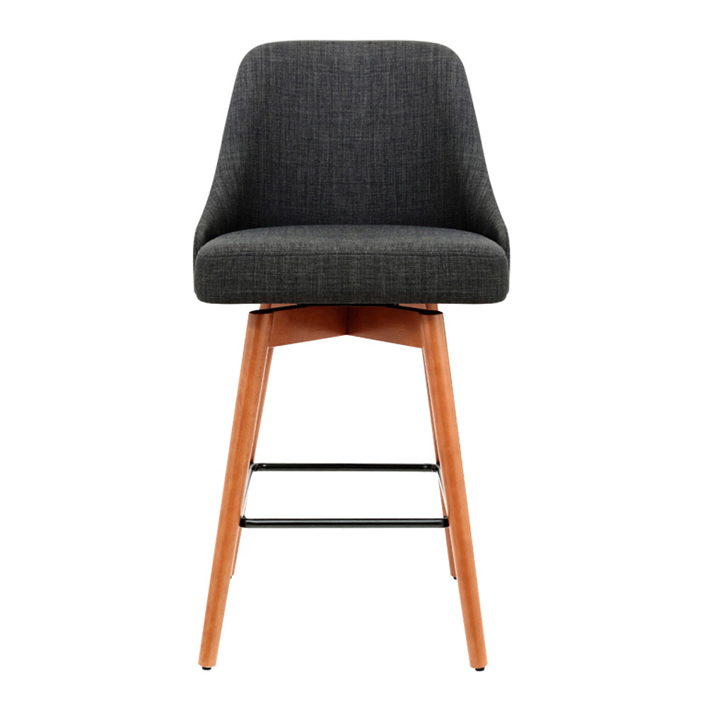 Artiss 2x Bar Stools Swivel Seat Wooden Charcoal โ image 3