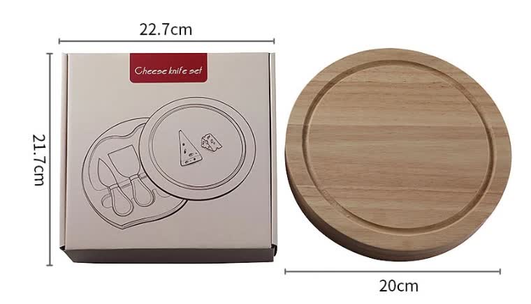 Brown And Black Compact Round Rubberwood Cheese Board Set | 4 Stainless Steel Knives & Tools — image 6