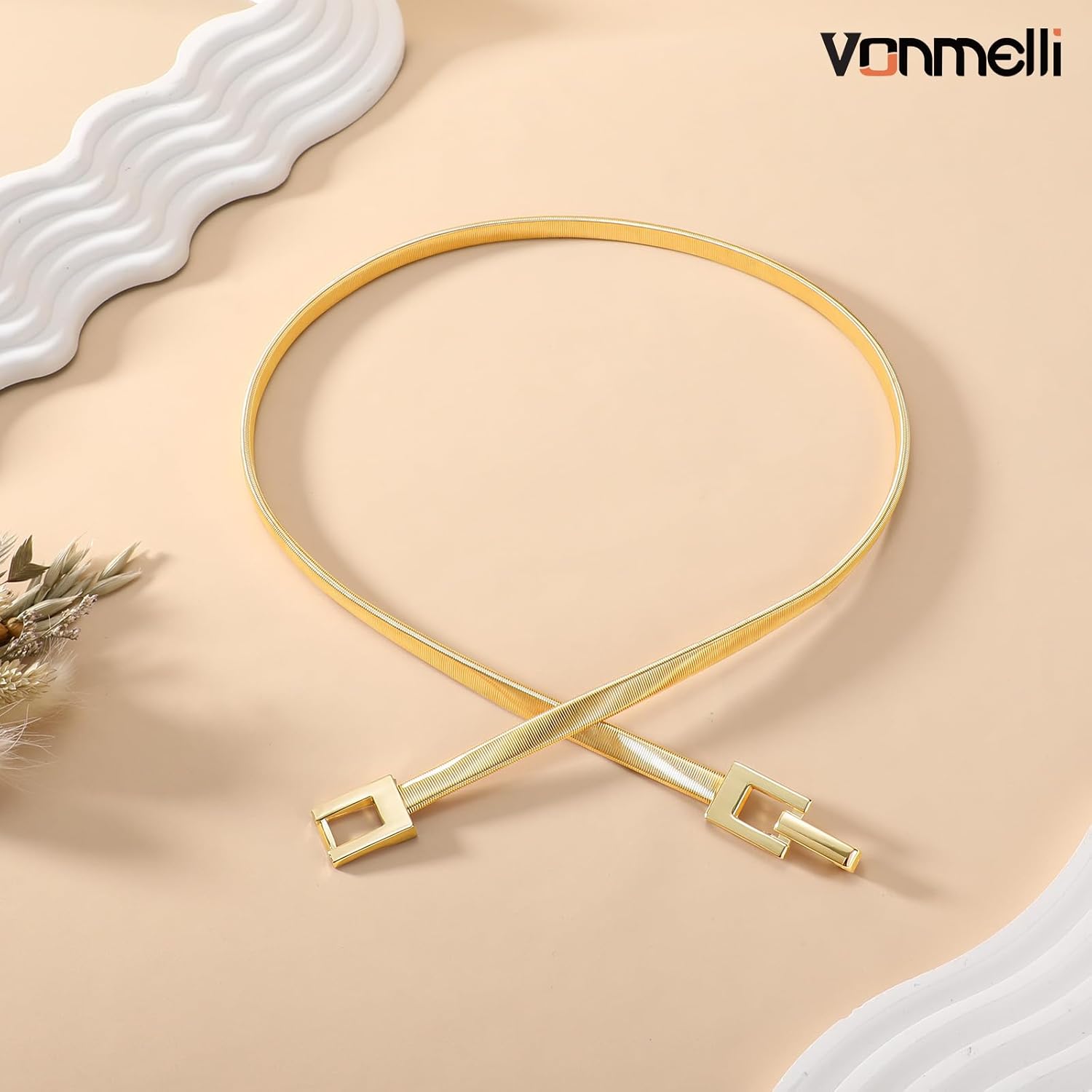 Women's Skinny Metal Cinch Belt for Dress Stretch Thin Waist Belt Gold/Sliver Elastic Belts — image 3