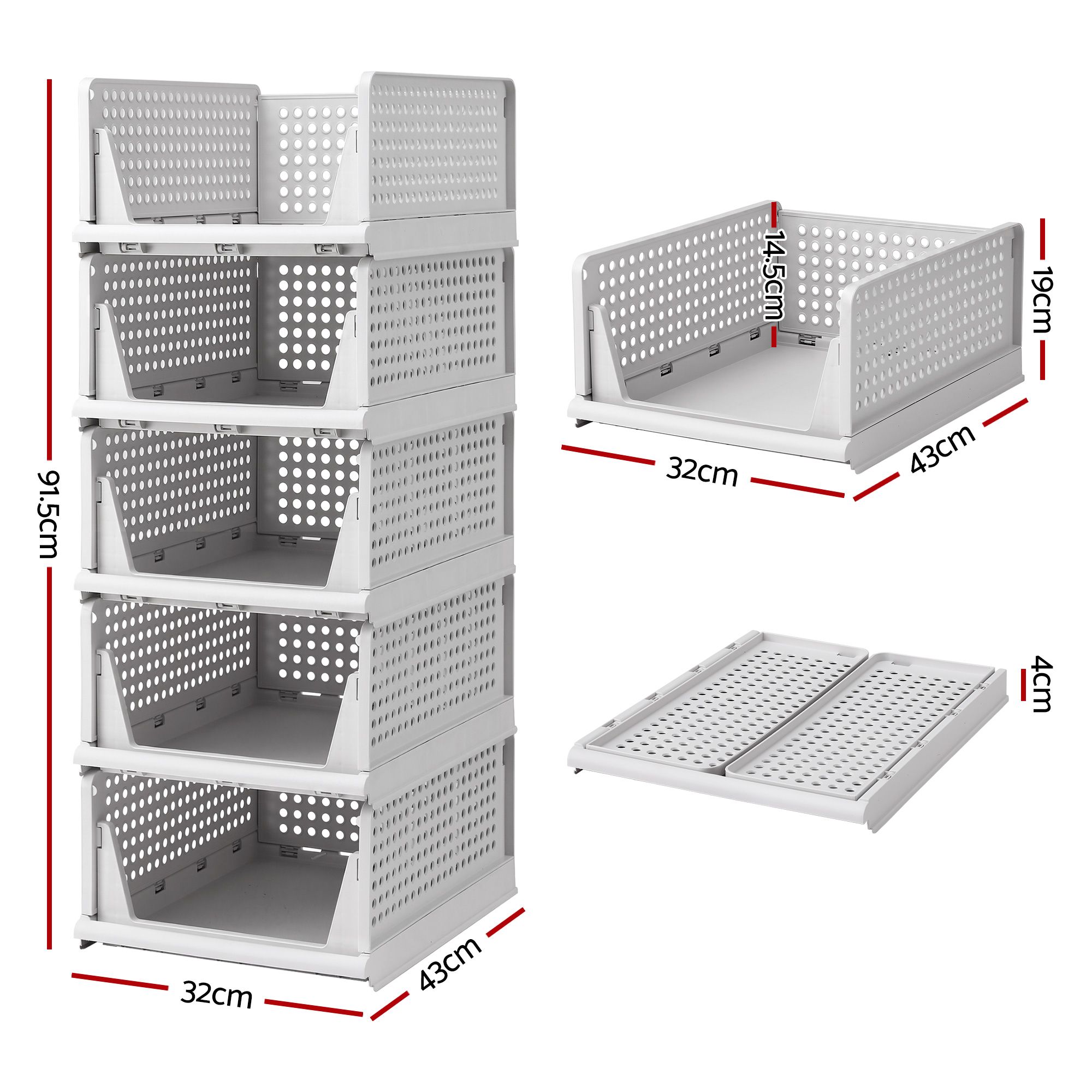 Artiss 5 Pack Stackable Plastic Storage Foldable Closet Organizers — image 3