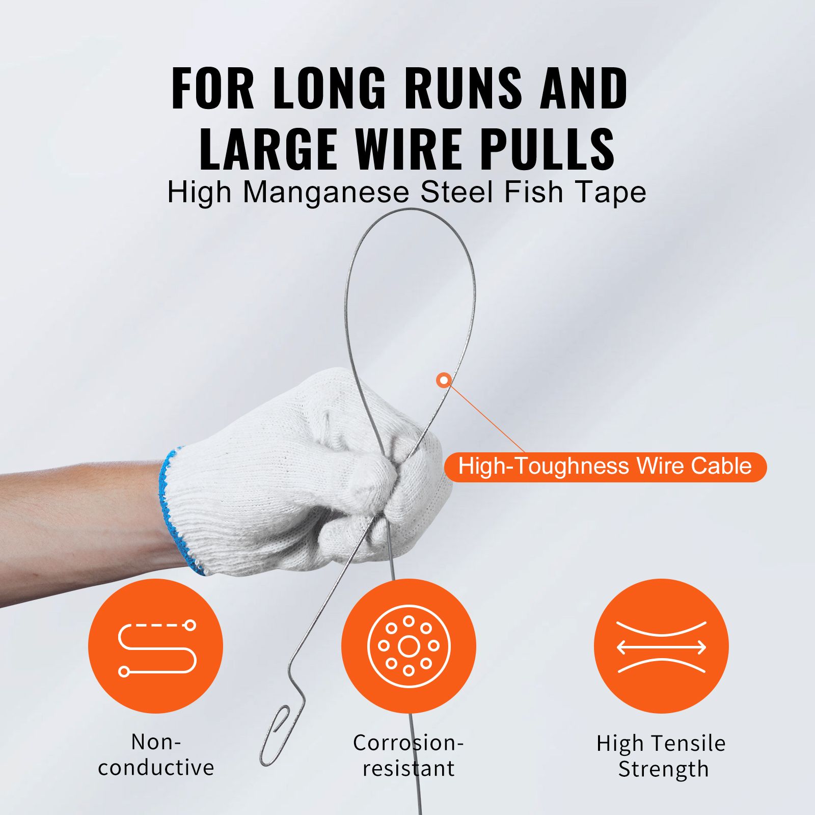Fish Tape, 36.58 m, 3 mm, Steel Wire Puller with Optimized Housing and Handle, Easy-to-Use Cable Puller Tool, Flexible Wire Fishing Tools for Walls and — image 3