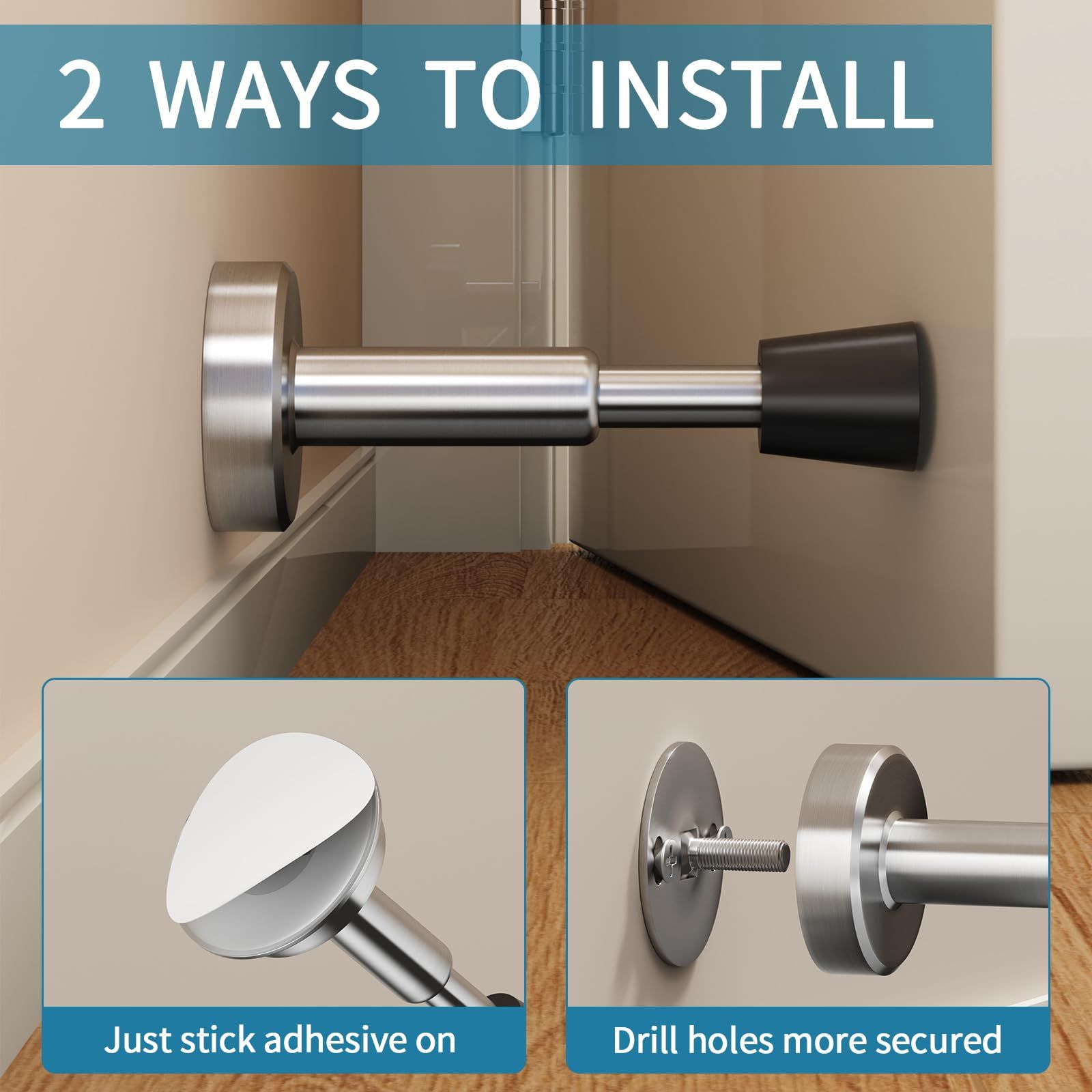 Door Stops Stainless Steel Door Stoppers with Hydraulic Shock Absorption, Natural Finish, Spring-Loaded, Height Door Stop — image 3