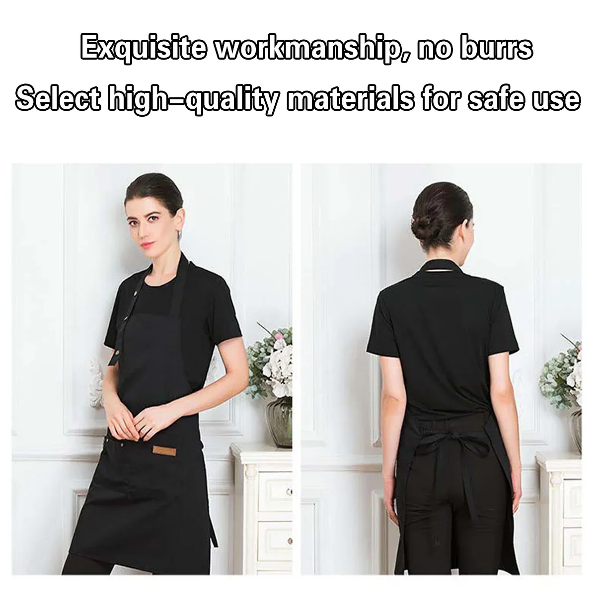 Adjustable Work Apron Neck Strap Waist Tie Kitchen Cooking Bib Apron Men Women - Brown — image 6