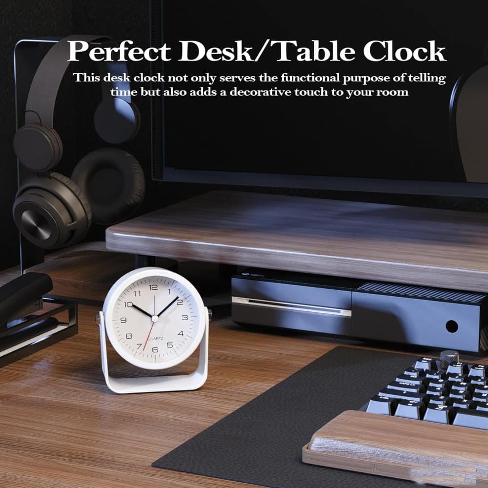 Silent Analog Alarm Clock with Night Light Adjustable Angle for Travel Nightstand Bedroom, Orange Metal โ image 3