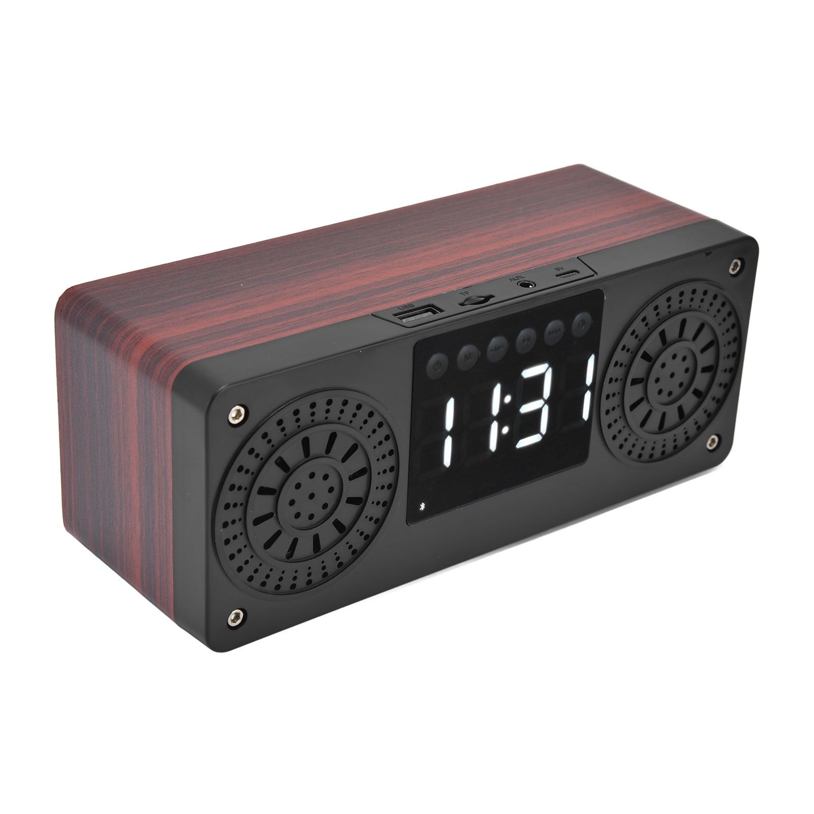 Speaker Red Double Speaker Digital Display Clock 360° Three Dimensional Surround Wooden Speaker Subwoofer — image 3