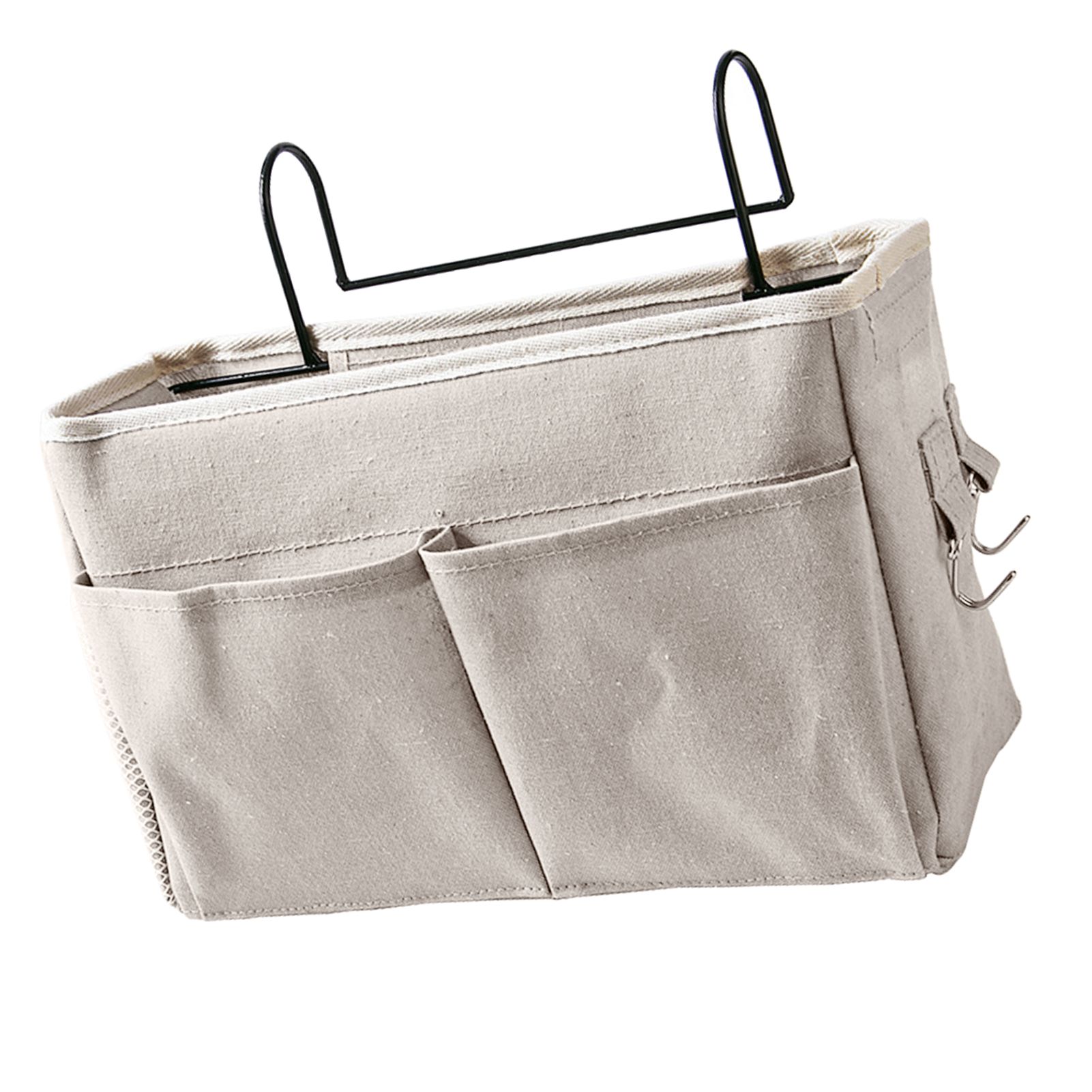 Nightstand Hanging Bag Cotton Linen Bedside Storage Pocket Organizer Basket for Bunk Bed Dorm Rooms White — image 4