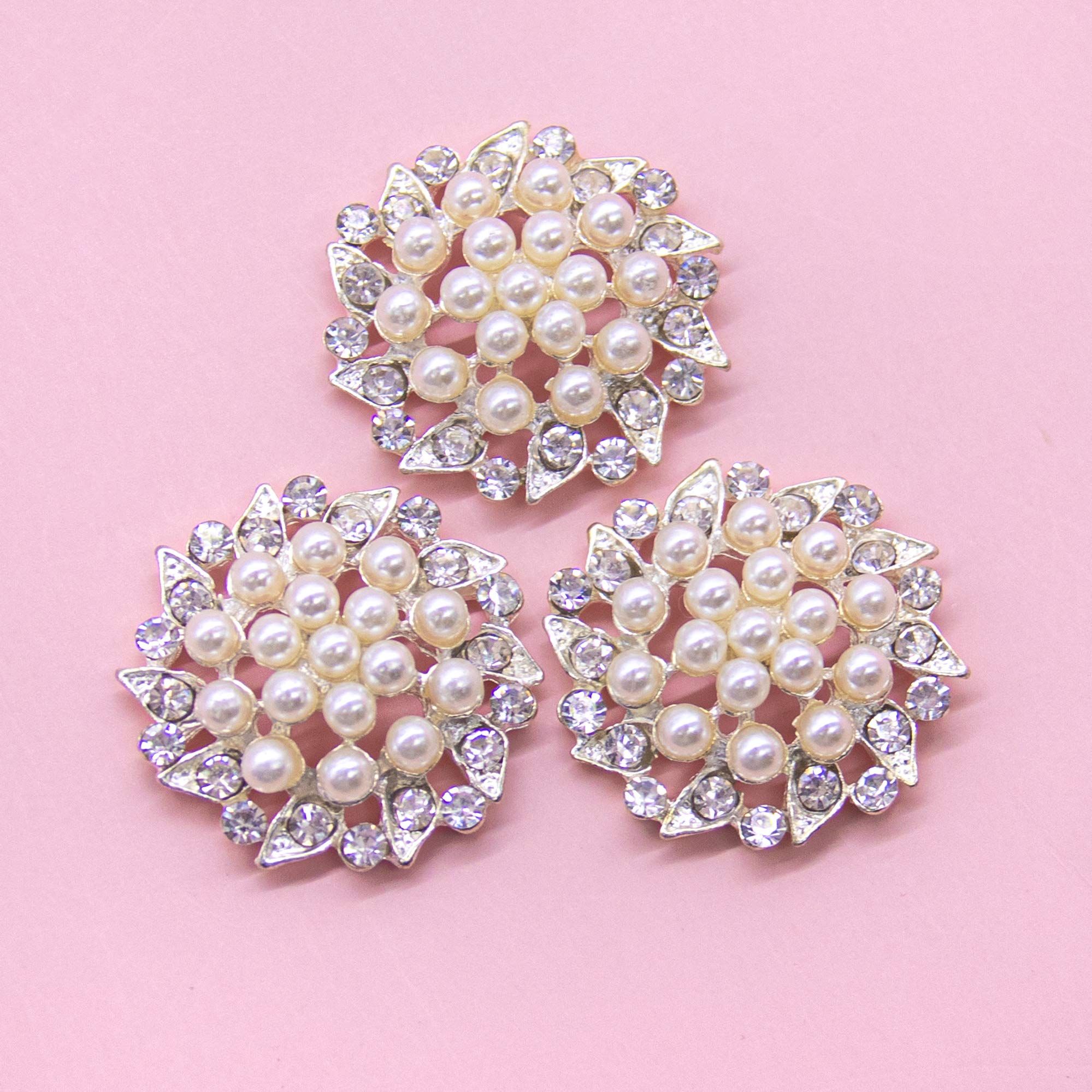 10 Pack Faux Rhinestone Pearl Flower Buttons Fashion Silver Crystal Button Brooches for Jewelry Making Clothing DIY Craft โ image 3