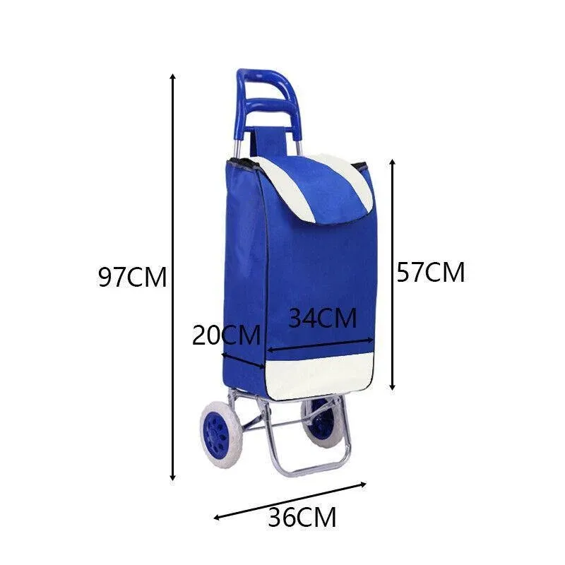 1X Shopping Cart Carts Trolley Foldable Bags Luggage Wheels Folding Basket - Blue โ image 4