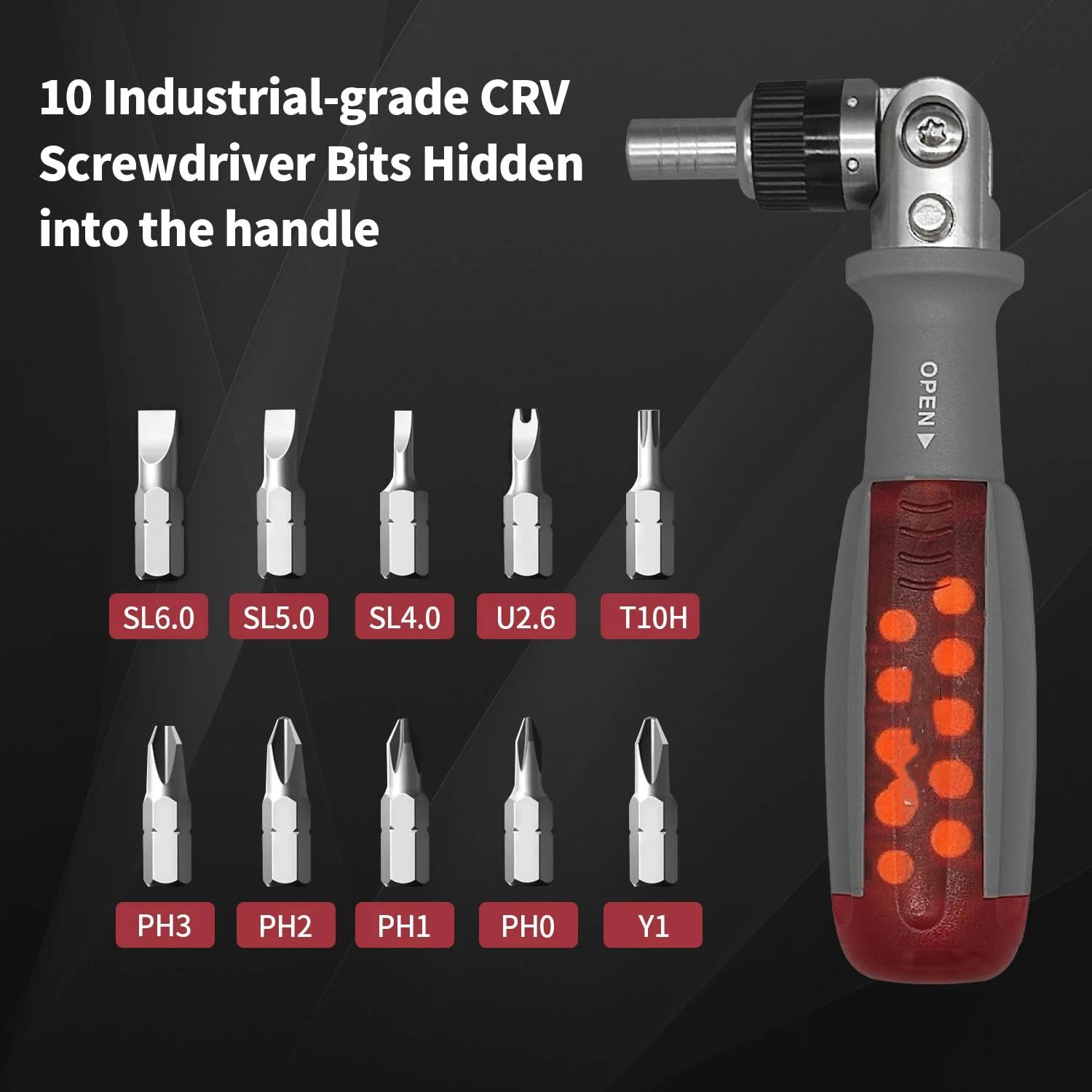 Ratcheting Screwdriver, Ratcheting Screwdriver Set, 10-in-1 Multi Bit Screwdriver, 180-Degree Adjust Precision Screw Driver, Electrical and Electronics Ratchet — image 2