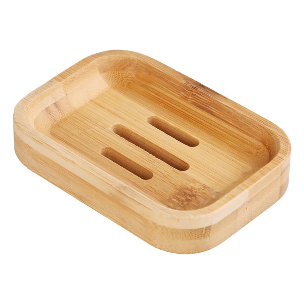 Natural Wood Bamboo Soap Dish Holde, Bamboo Wooden Soap Dish Self Drainingr for Bathroom Kitchen Sponges Accessories Storage