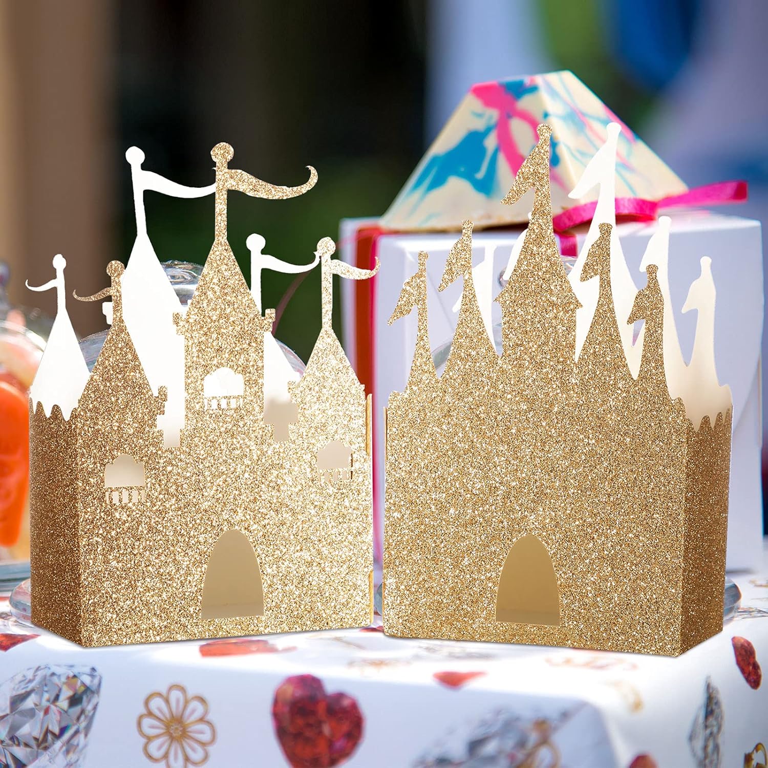 30 Pieces Castle Box Princess Candy Box Glitter Castle Favor Treat Gift Princess Party Decorations Baby Shower Wedding Supplies(Gold) — image 5