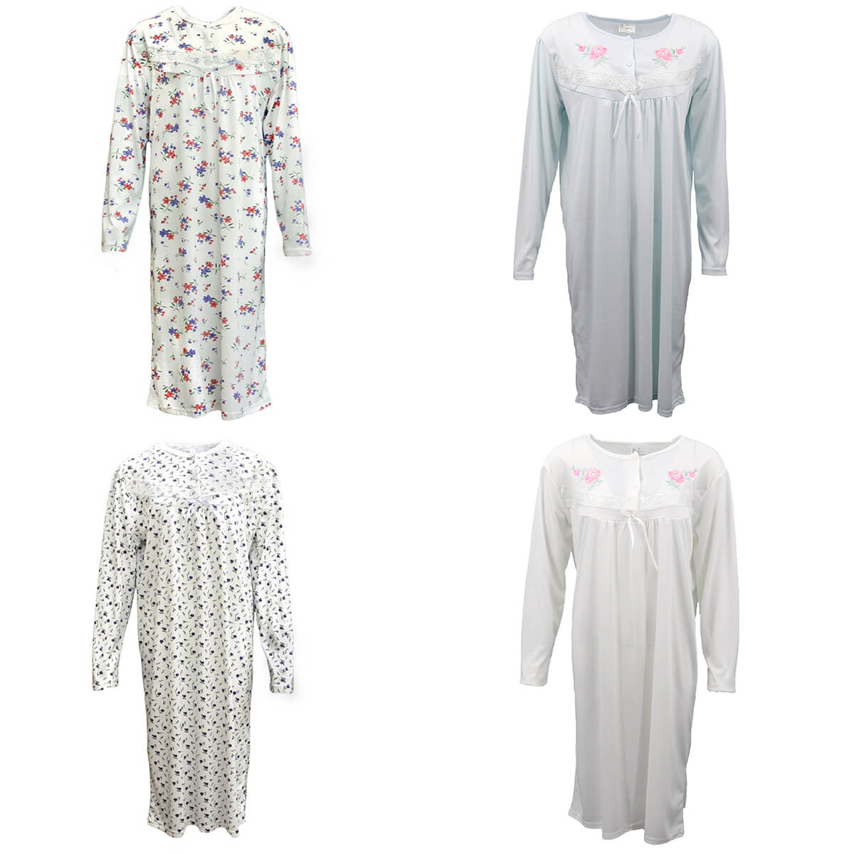 100% Cotton Women Nightie Night Gown Pajamas Pyjamas Winter Sleepwear PJs Dress, Red & Purple Flowers, 22 โ image 2