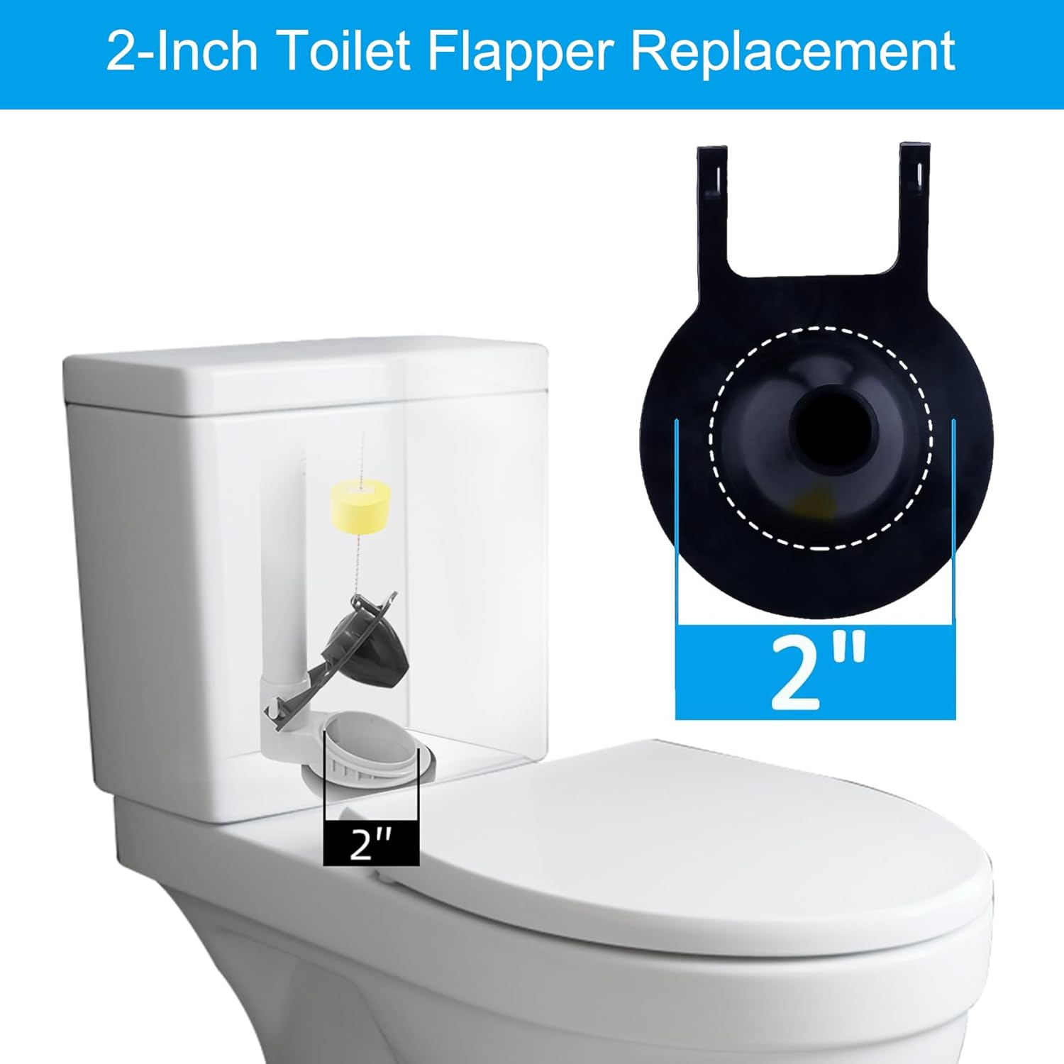2 Pack 2-Inch Toilet Flapper Replacement Compatible with American Standard 7381129-200.0070A Universal Flapper and Chain with Float, 2-Inch Flush Valves — image 5