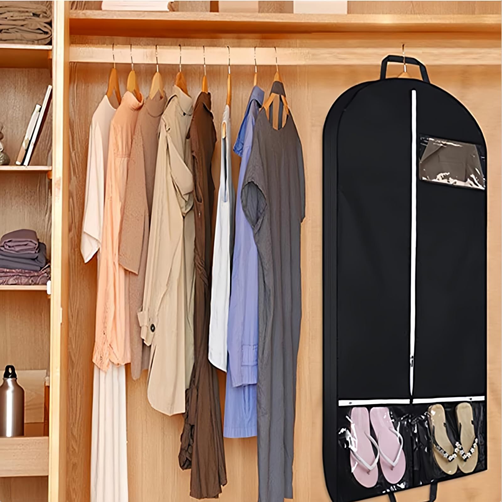2 pack 50" Garment Bags for Travel and Clothes Storage with 2 Clear Pockets, Hanging Clothes Cover Suit Bag for Closet Storage with Handles for Suits, Dress — image 5