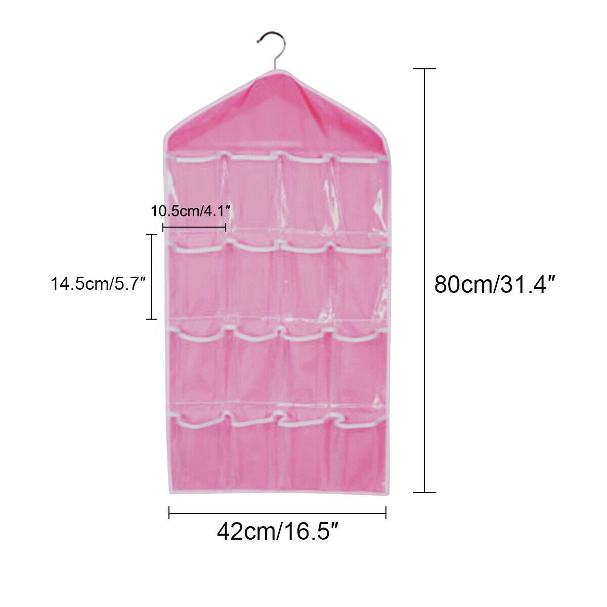 Pink 16 Pocket Hanging Wardrobe Organizer Transparent Storage Bag for Clothes Underwear Socks and Accessories โ image 3