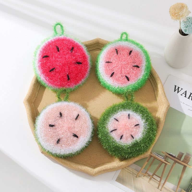 4pcs Random Color Watermelon Dishwashing Brush Acrylic Dishwashing Towel Round Ball Bowl Brush Korean Thickened โ image 3