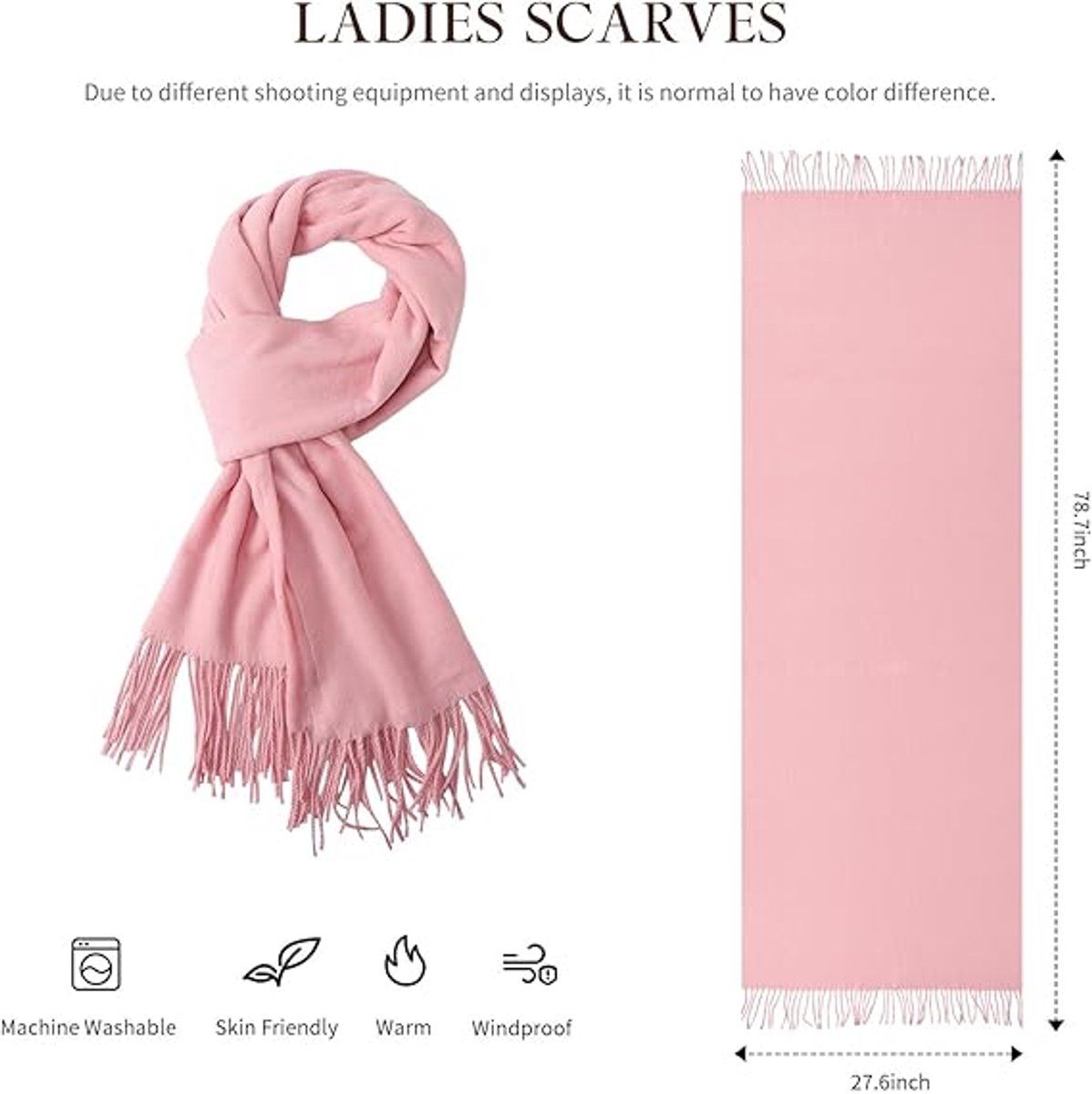 Women's Woven Winter Scarf, Large Tassel Shawl Wrap, Soft Warm Neck Warmer for Cold Weather Outfits, 70x200 cm, Pink โ image 2